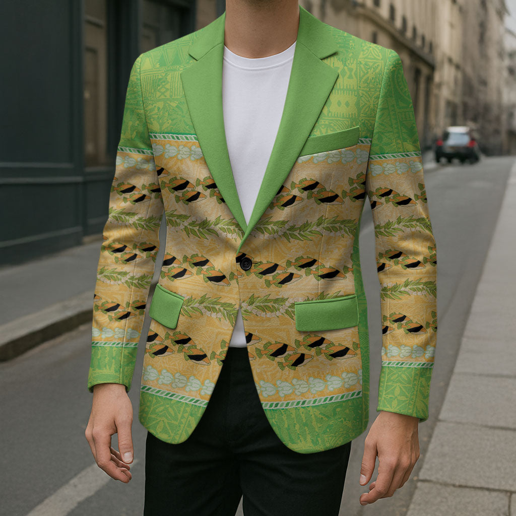 Hawaii Humuhumu Fish Maile Pikake Lei Blazer Tribal Tapa Green Version LT05 - Polynesian Pride