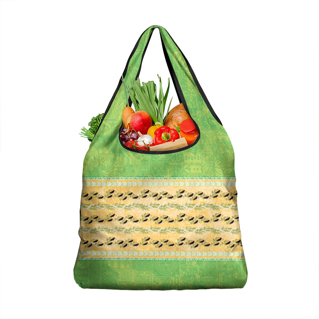 Hawaii Humuhumu Fish Maile Pikake Lei Grocery Bag Tribal Tapa Green Version LT05 1-pack One Size Green - Polynesian Pride