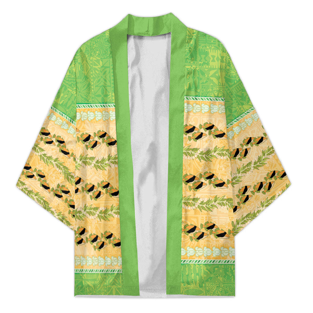 Hawaii Humuhumu Fish Maile Pikake Lei Kimono Tribal Tapa Green Version LT05 Unisex Green - Polynesian Pride