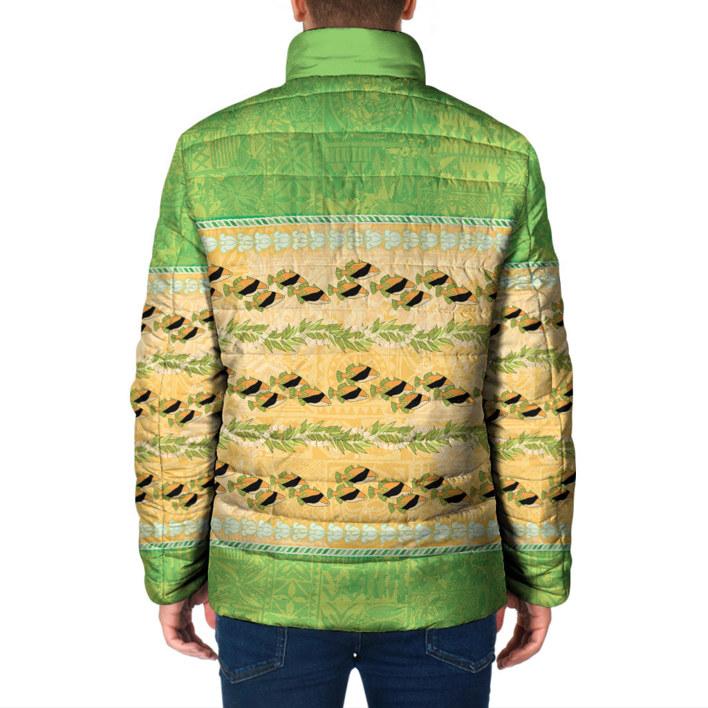 Hawaii Humuhumu Fish Maile Pikake Lei Padded Jacket Tribal Tapa Green Version LT05 - Polynesian Pride