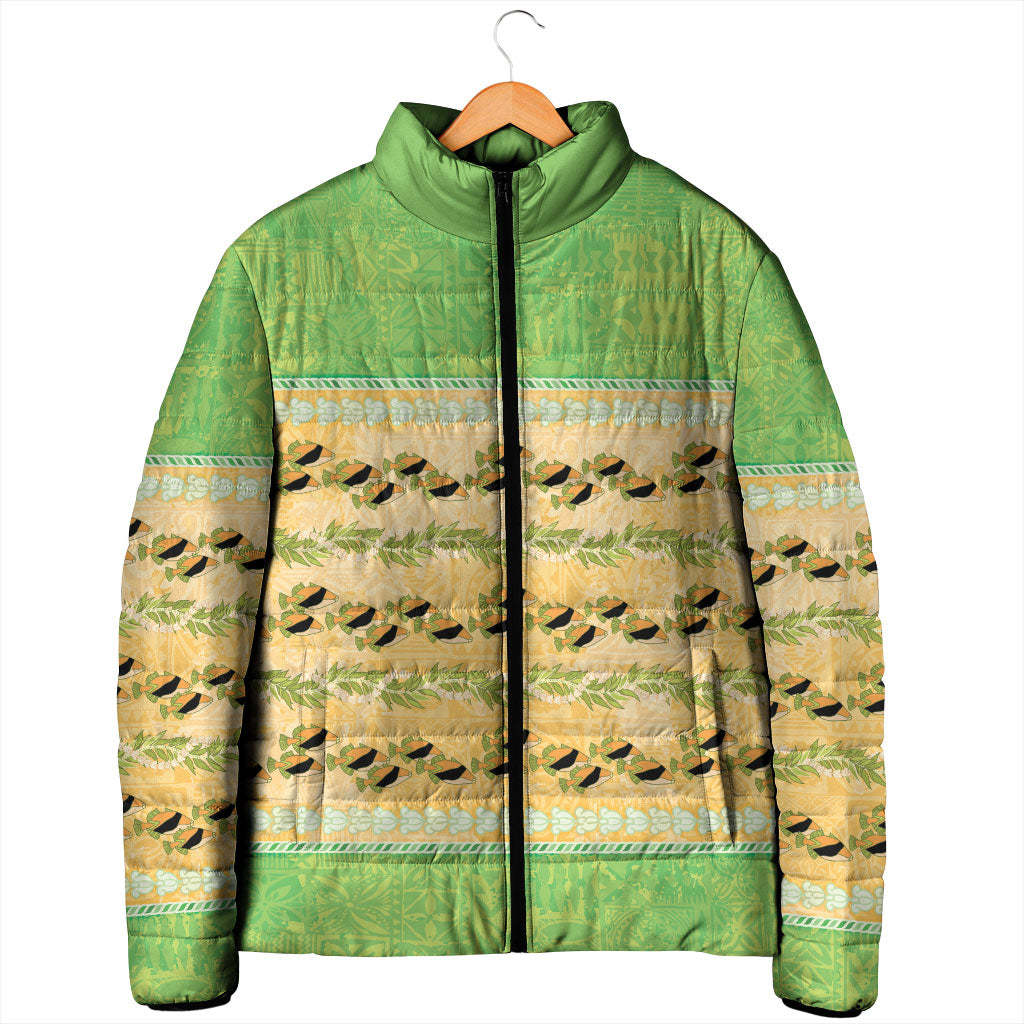 Hawaii Humuhumu Fish Maile Pikake Lei Padded Jacket Tribal Tapa Green Version LT05 - Polynesian Pride
