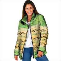 Hawaii Humuhumu Fish Maile Pikake Lei Padded Jacket Tribal Tapa Green Version LT05 Women Green - Polynesian Pride