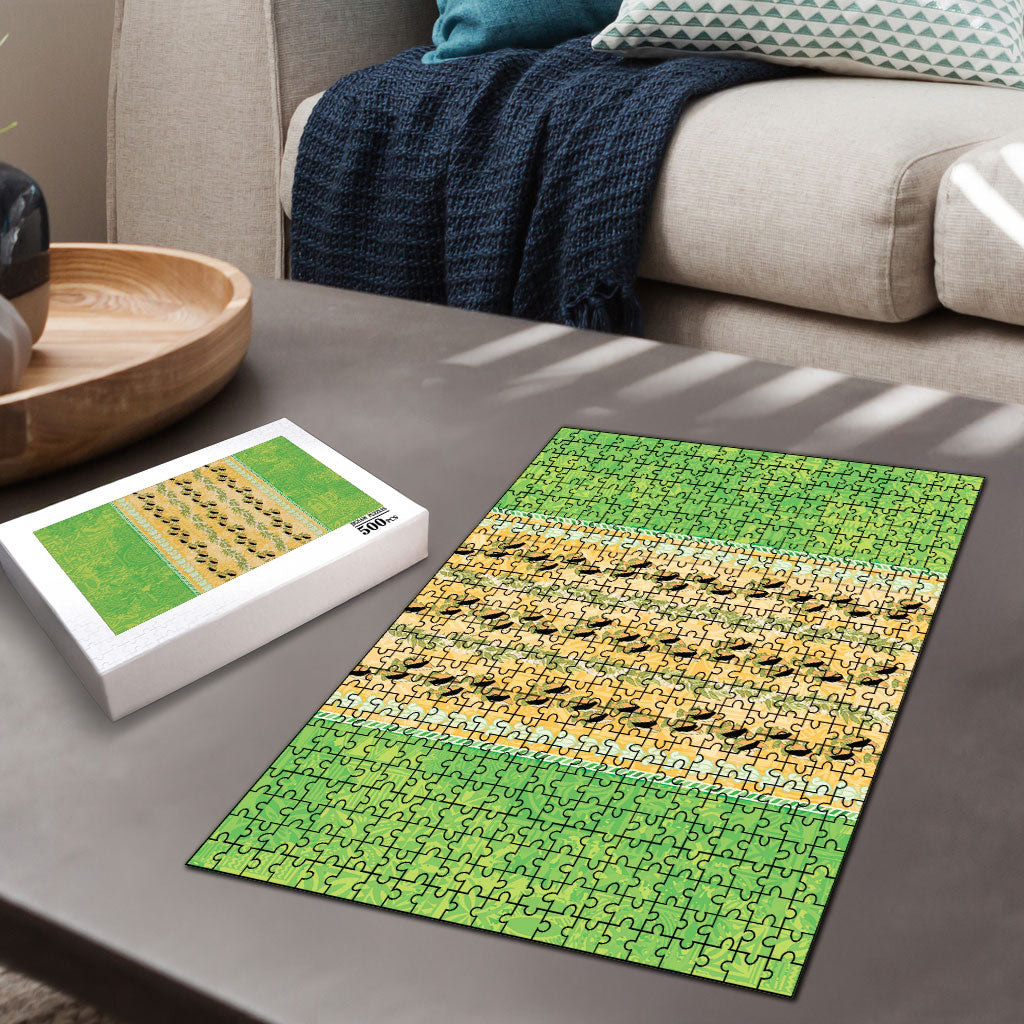 Hawaii Humuhumu Fish Maile Pikake Lei Puzzle Tribal Tapa Green Version LT05 - Polynesian Pride