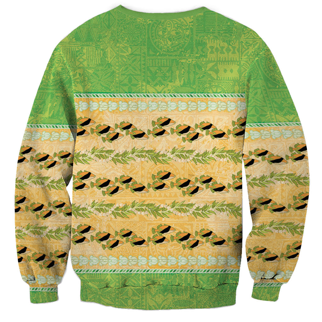 Hawaii Humuhumu Fish Maile Pikake Lei Sweatshirt Tribal Tapa Green Version LT05 - Polynesian Pride