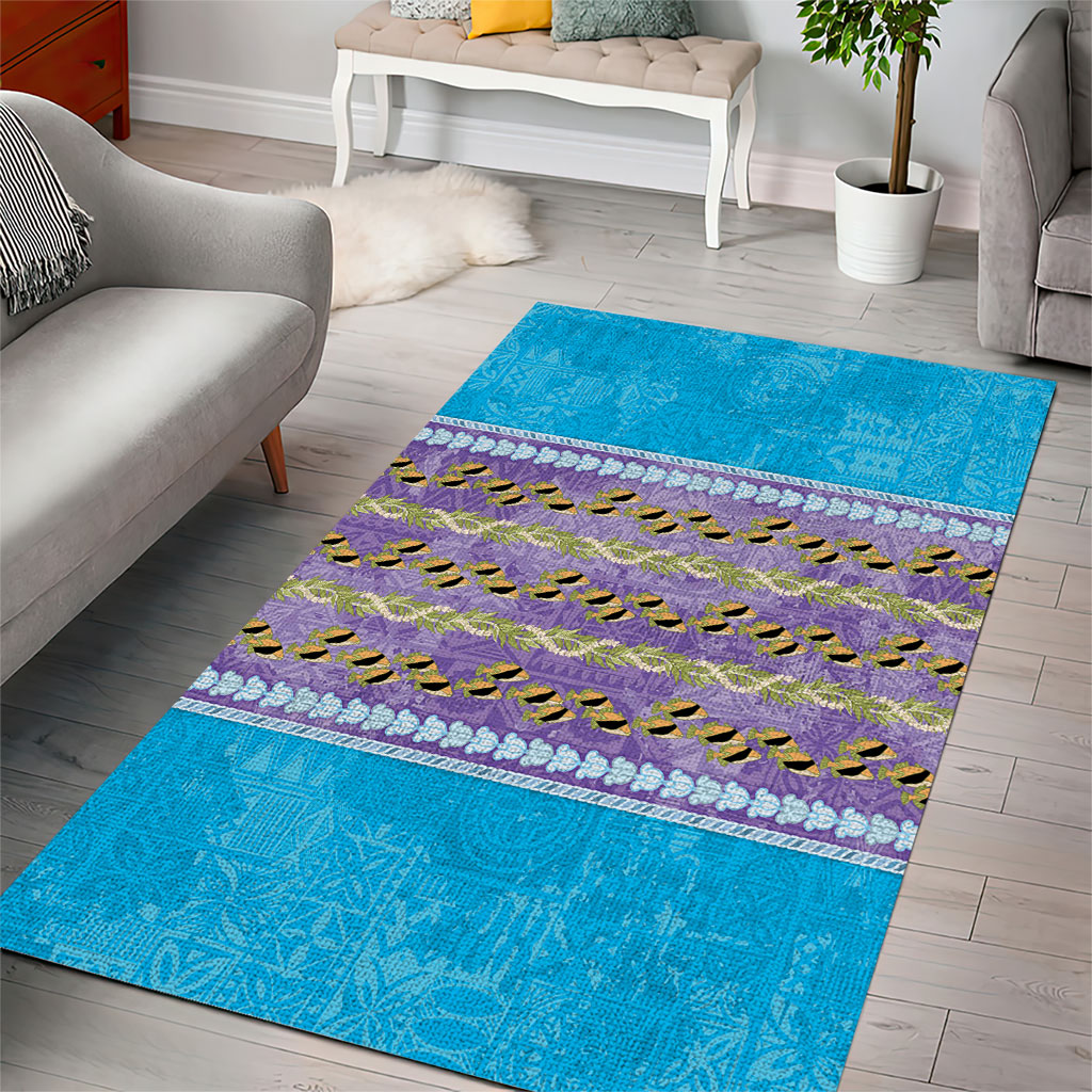 Hawaii Humuhumu Fish Maile Pikake Lei Area Rug Tribal Tapa Blue Version LT05 - Polynesian Pride