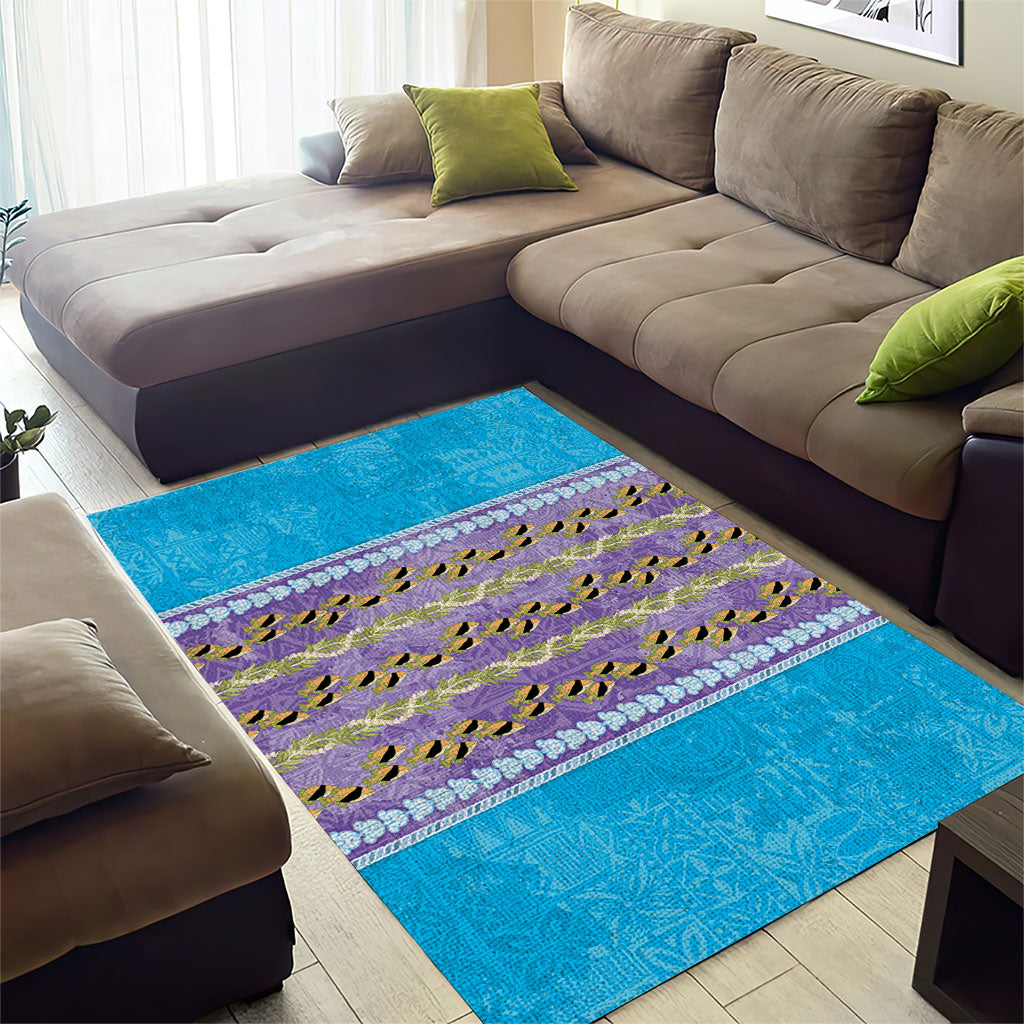 Hawaii Humuhumu Fish Maile Pikake Lei Area Rug Tribal Tapa Blue Version LT05 - Polynesian Pride