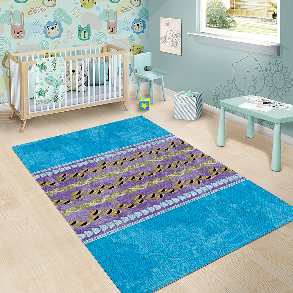 Hawaii Humuhumu Fish Maile Pikake Lei Area Rug Tribal Tapa Blue Version LT05 - Polynesian Pride