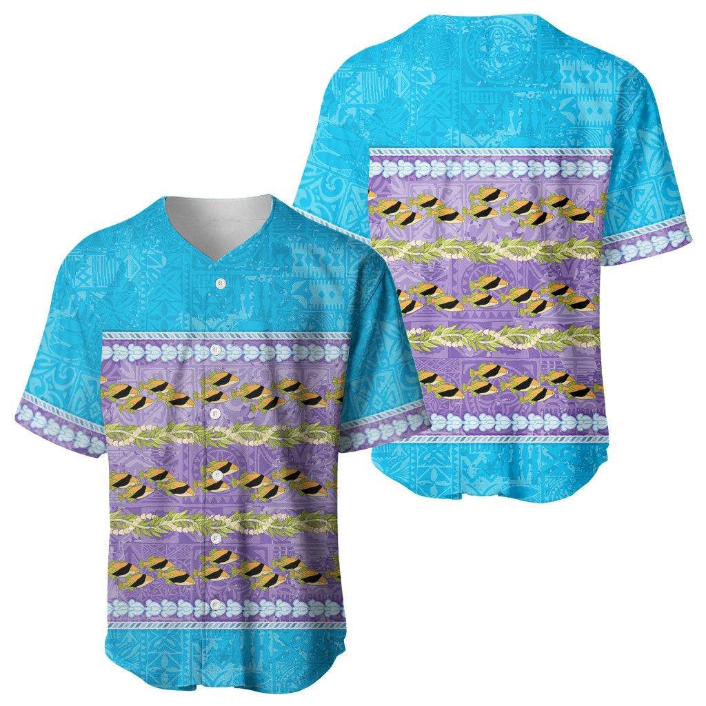 Hawaii Humuhumu Fish Maile Pikake Lei Baseball Jersey Tribal Tapa Blue Version LT05 - Polynesian Pride