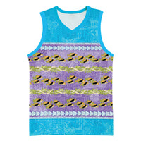 Hawaii Humuhumu Fish Maile Pikake Lei Basketball Jersey Tribal Tapa Blue Version LT05 Unisex Blue - Polynesian Pride