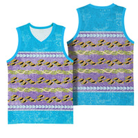 Hawaii Humuhumu Fish Maile Pikake Lei Basketball Jersey Tribal Tapa Blue Version LT05 - Polynesian Pride