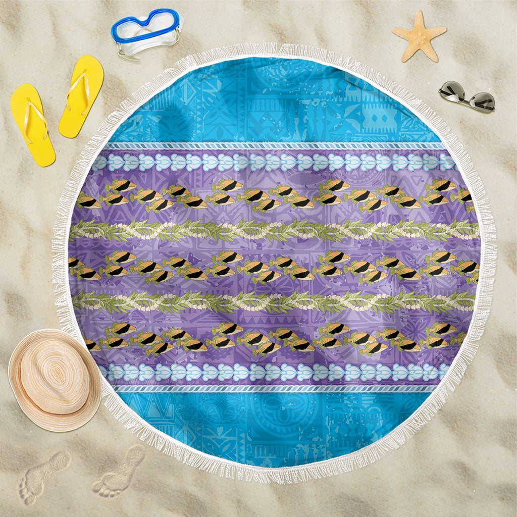 Hawaii Humuhumu Fish Maile Pikake Lei Beach Blanket Tribal Tapa Blue Version LT05 One Size 150cm Blue - Polynesian Pride