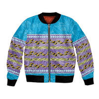 Hawaii Humuhumu Fish Maile Pikake Lei Bomber Jacket Tribal Tapa Blue Version LT05 Unisex Blue - Polynesian Pride
