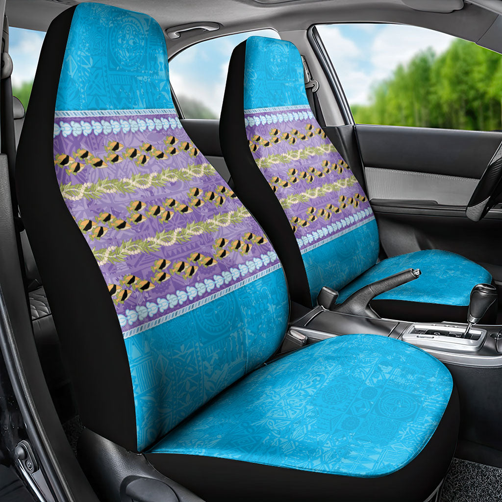 Hawaii Humuhumu Fish Maile Pikake Lei Car Seat Cover Tribal Tapa Blue Version LT05 - Polynesian Pride