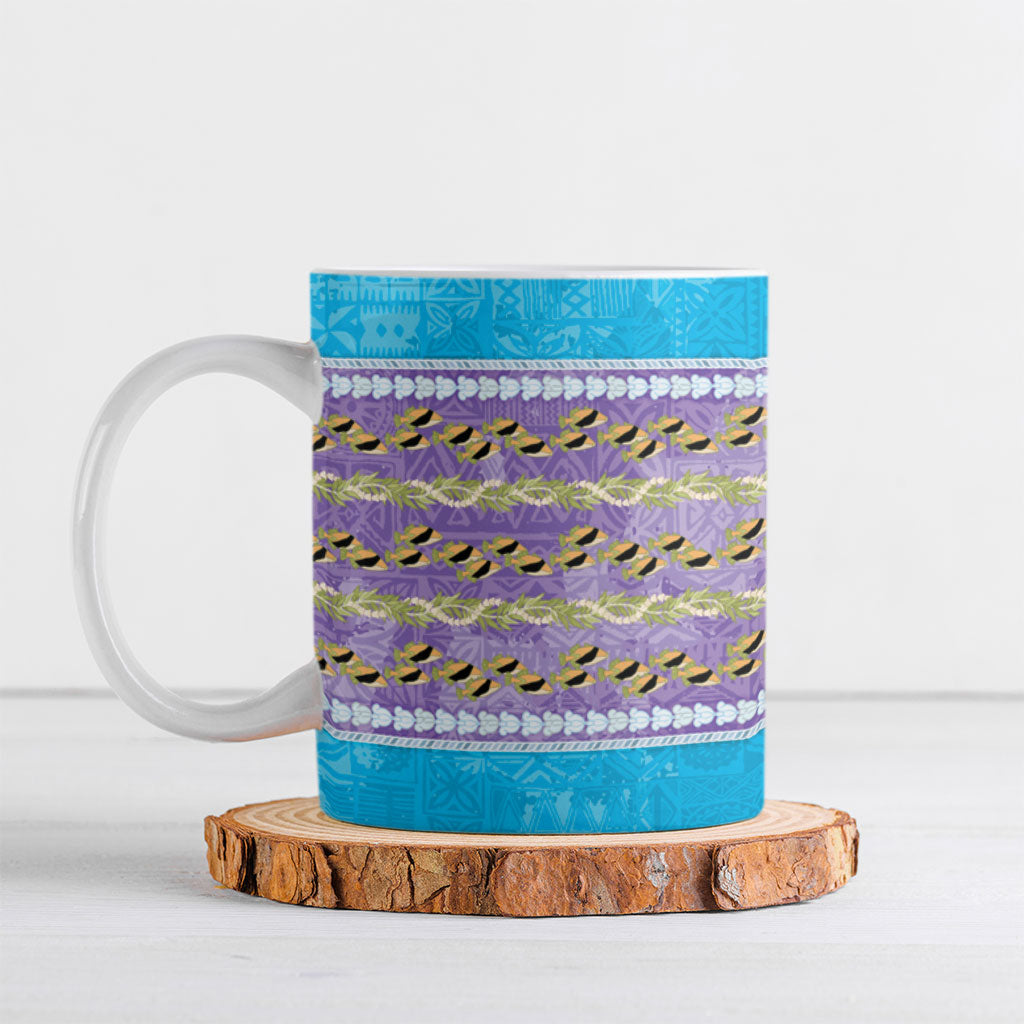 Hawaii Humuhumu Fish Maile Pikake Lei Ceramic Mug Tribal Tapa Blue Version LT05 Blue - Polynesian Pride