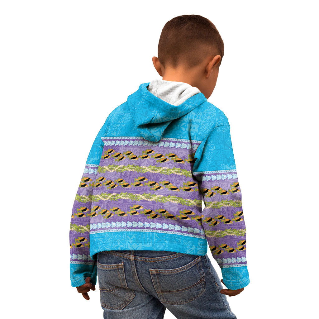 Hawaii Humuhumu Fish Maile Pikake Lei Kid Hoodie Tribal Tapa Blue Version LT05 - Polynesian Pride