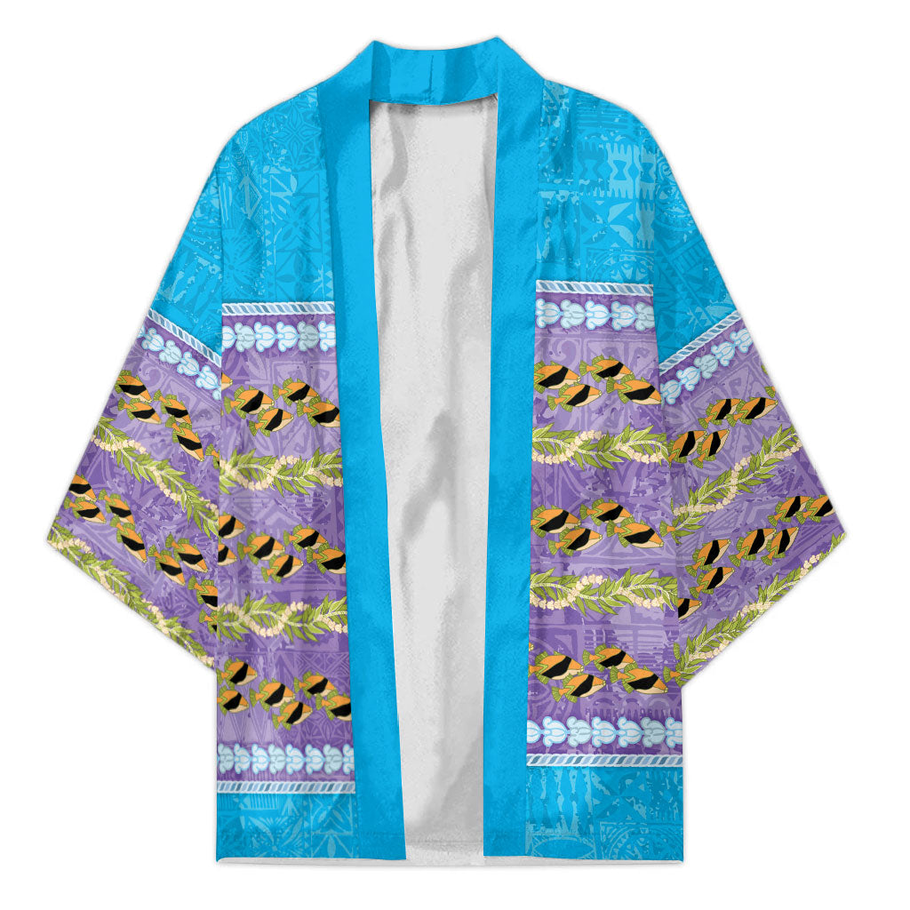 Hawaii Humuhumu Fish Maile Pikake Lei Kimono Tribal Tapa Blue Version LT05 Unisex Blue - Polynesian Pride