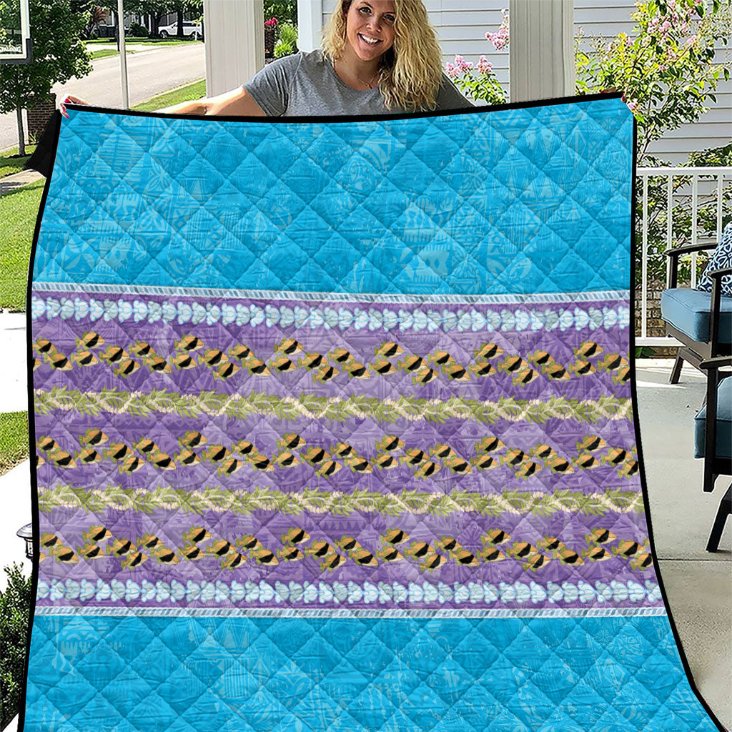 Hawaii Humuhumu Fish Maile Pikake Lei Quilt Tribal Tapa Blue Version LT05 Blue - Polynesian Pride