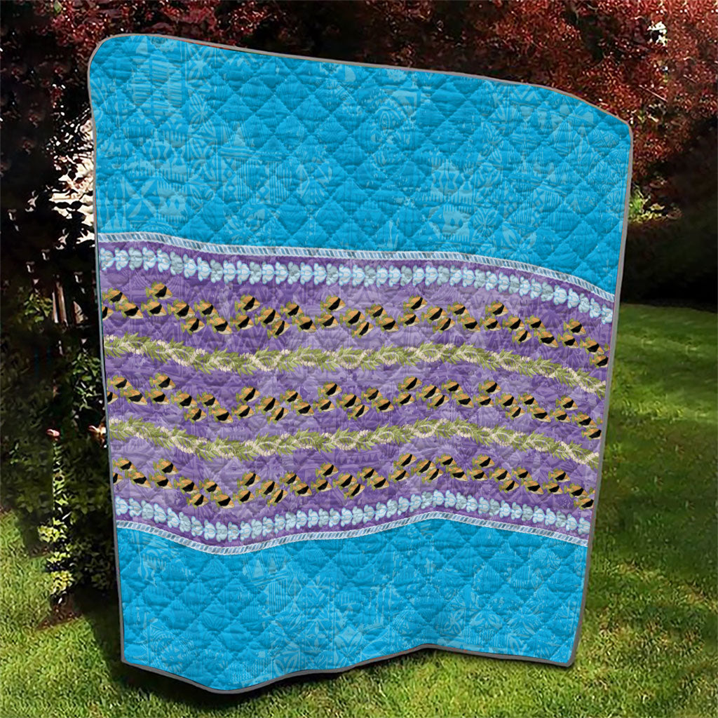 Hawaii Humuhumu Fish Maile Pikake Lei Quilt Tribal Tapa Blue Version LT05 - Polynesian Pride