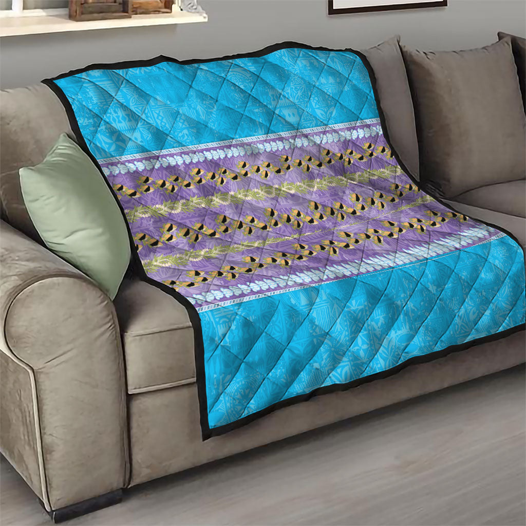 Hawaii Humuhumu Fish Maile Pikake Lei Quilt Tribal Tapa Blue Version LT05 - Polynesian Pride