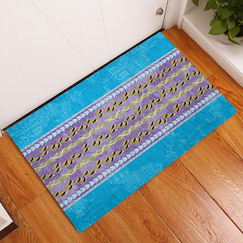 Hawaii Humuhumu Fish Maile Pikake Lei Rubber Doormat Tribal Tapa Blue Version LT05 - Polynesian Pride