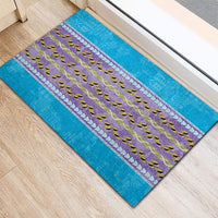 Hawaii Humuhumu Fish Maile Pikake Lei Rubber Doormat Tribal Tapa Blue Version LT05 - Polynesian Pride