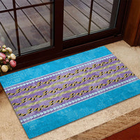 Hawaii Humuhumu Fish Maile Pikake Lei Rubber Doormat Tribal Tapa Blue Version LT05 - Polynesian Pride