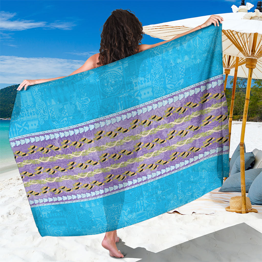 Hawaii Humuhumu Fish Maile Pikake Lei Sarong Tribal Tapa Blue Version LT05 One Size 44 x 66 inches Blue - Polynesian Pride
