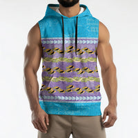 Hawaii Humuhumu Fish Maile Pikake Lei Sleeveless Hoodie Tribal Tapa Blue Version LT05 - Polynesian Pride