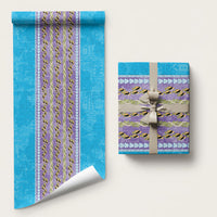 Hawaii Humuhumu Fish Maile Pikake Lei Wrapping Paper Tribal Tapa Blue Version LT05 58" × 23" Blue - Polynesian Pride