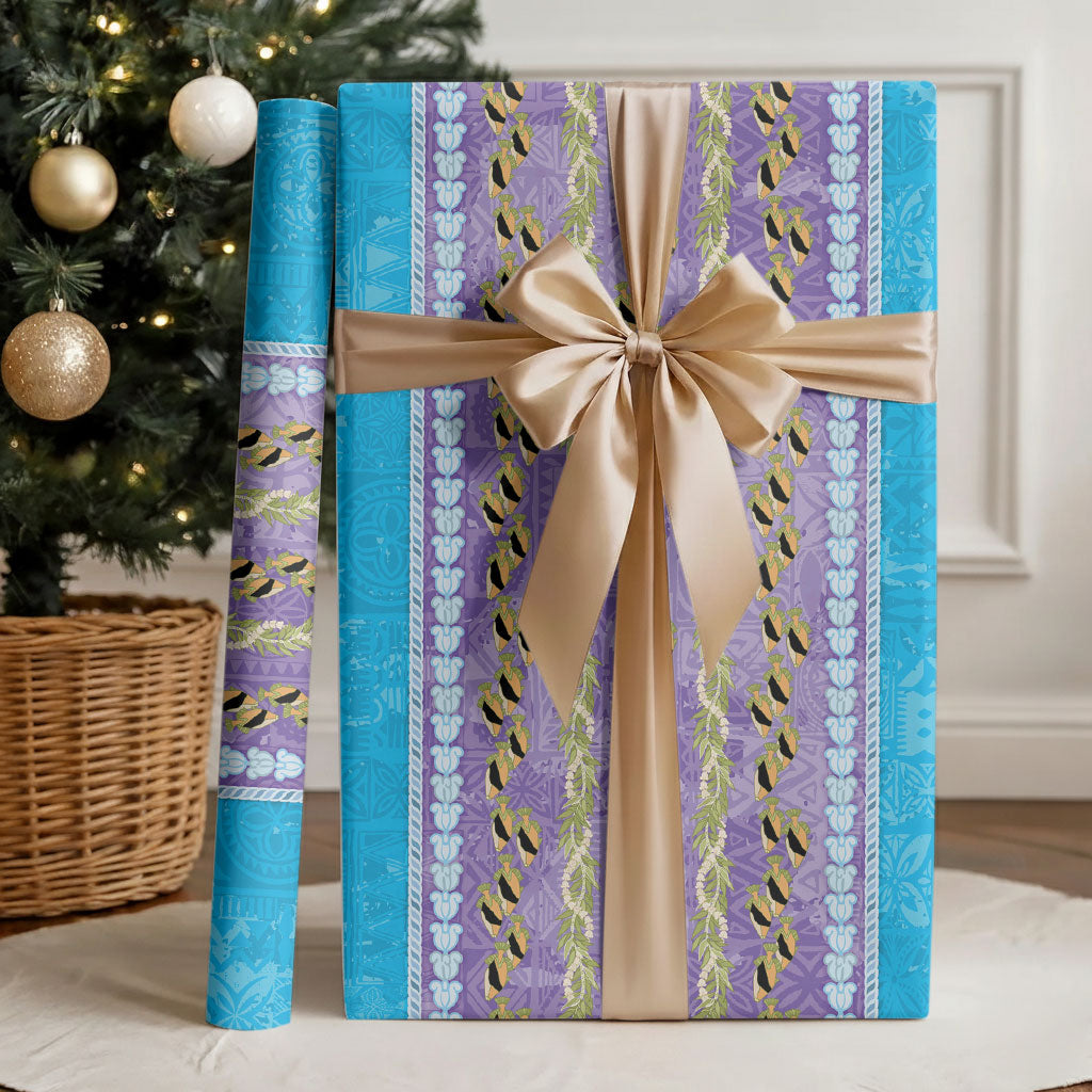 Hawaii Humuhumu Fish Maile Pikake Lei Wrapping Paper Tribal Tapa Blue Version LT05 - Polynesian Pride