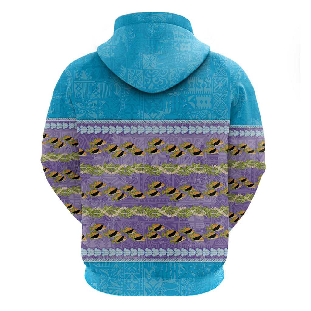Hawaii Humuhumu Fish Maile Pikake Lei Zip Hoodie Tribal Tapa Blue Version LT05 - Polynesian Pride