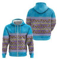 Hawaii Humuhumu Fish Maile Pikake Lei Zip Hoodie Tribal Tapa Blue Version LT05 - Polynesian Pride