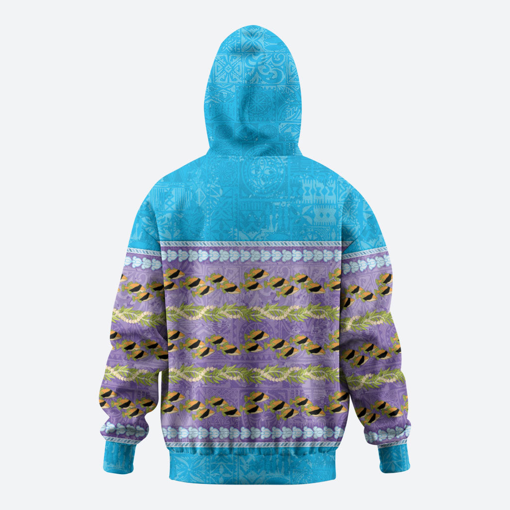 Hawaii Humuhumu Fish Maile Pikake Lei Zip Hoodie Tribal Tapa Blue Version LT05 - Polynesian Pride
