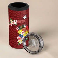 Personalised Tonga 4 in 1 Can Cooler Tumbler Coat Of Arms Plumeria With Ngatu Pattern LT05 - Polynesian Pride