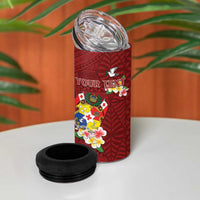 Personalised Tonga 4 in 1 Can Cooler Tumbler Coat Of Arms Plumeria With Ngatu Pattern LT05 - Polynesian Pride