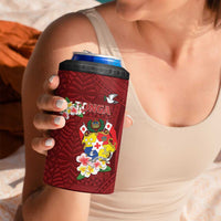 Personalised Tonga 4 in 1 Can Cooler Tumbler Coat Of Arms Plumeria With Ngatu Pattern LT05 - Polynesian Pride