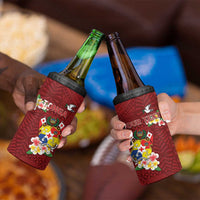 Personalised Tonga 4 in 1 Can Cooler Tumbler Coat Of Arms Plumeria With Ngatu Pattern LT05 - Polynesian Pride