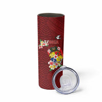 Personalised Tonga Skinny Tumbler Coat Of Arms Plumeria With Ngatu Pattern LT05 - Polynesian Pride