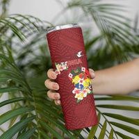 Personalised Tonga Skinny Tumbler Coat Of Arms Plumeria With Ngatu Pattern LT05 - Polynesian Pride