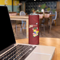 Personalised Tonga Skinny Tumbler Coat Of Arms Plumeria With Ngatu Pattern LT05 - Polynesian Pride