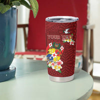 Personalised Tonga Tumbler Cup Coat Of Arms Plumeria With Ngatu Pattern LT05 - Polynesian Pride