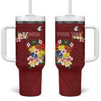 Personalised Tonga Tumbler With Handle Coat Of Arms Plumeria With Ngatu Pattern LT05 One Size: 40 oz Red - Polynesian Pride
