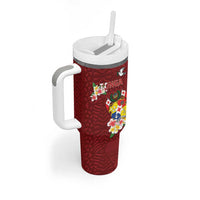 Personalised Tonga Tumbler With Handle Coat Of Arms Plumeria With Ngatu Pattern LT05 - Polynesian Pride