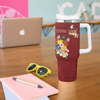 Personalised Tonga Tumbler With Handle Coat Of Arms Plumeria With Ngatu Pattern LT05 - Polynesian Pride
