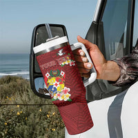 Personalised Tonga Tumbler With Handle Coat Of Arms Plumeria With Ngatu Pattern LT05 - Polynesian Pride