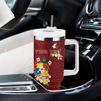 Personalised Tonga Tumbler With Handle Coat Of Arms Plumeria With Ngatu Pattern LT05 - Polynesian Pride