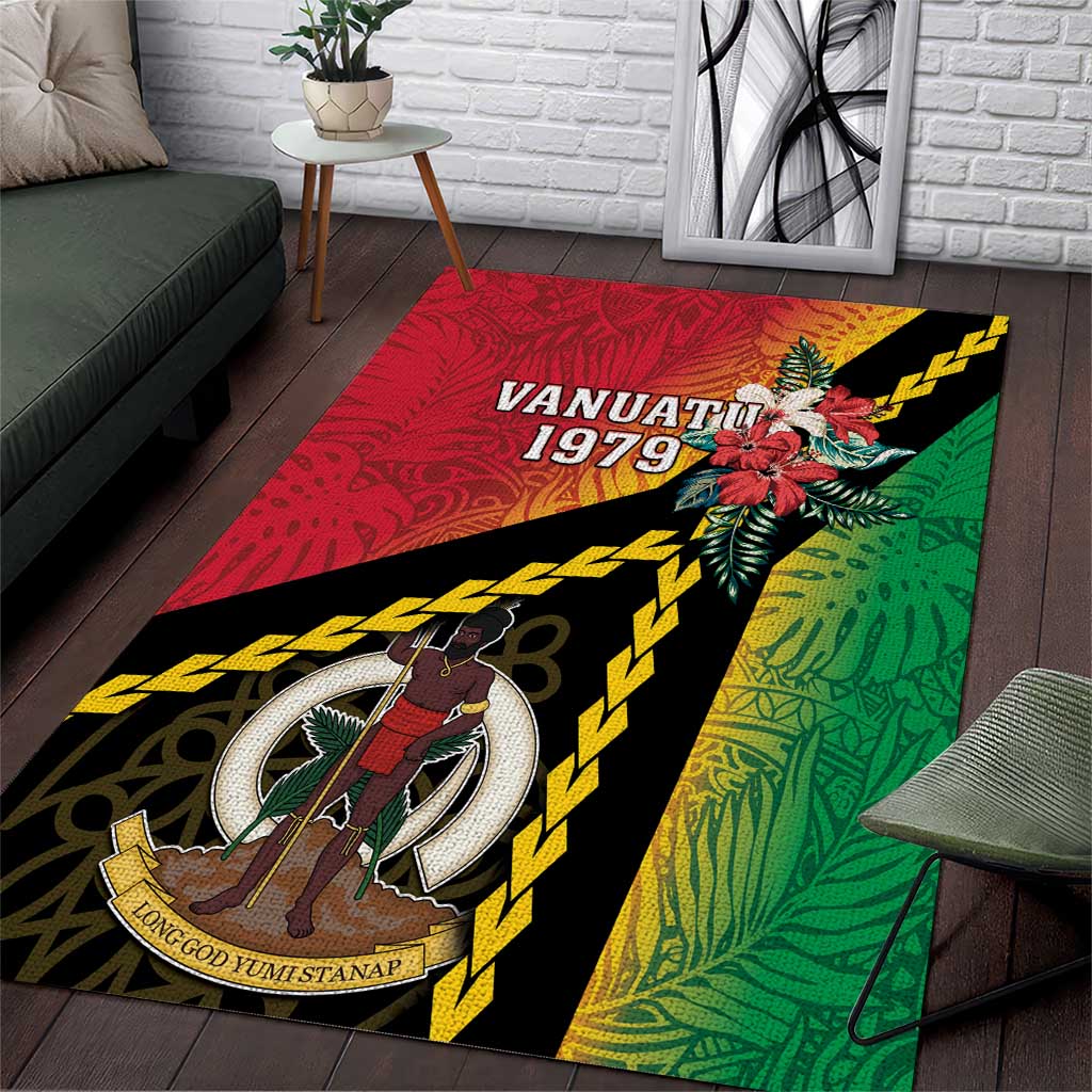 Happy Vanuatu Constitution Day Area Rug Flag Style With Sand Drawing Pattern LT05 Red - Polynesian Pride