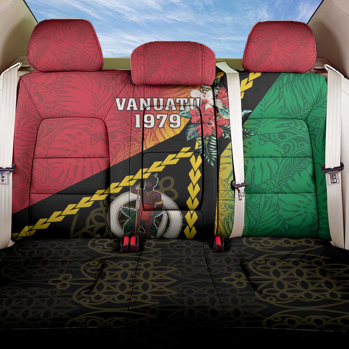 Happy Vanuatu Constitution Day Back Car Seat Cover Flag Style With Sand Drawing Pattern LT05 One Size Red - Polynesian Pride