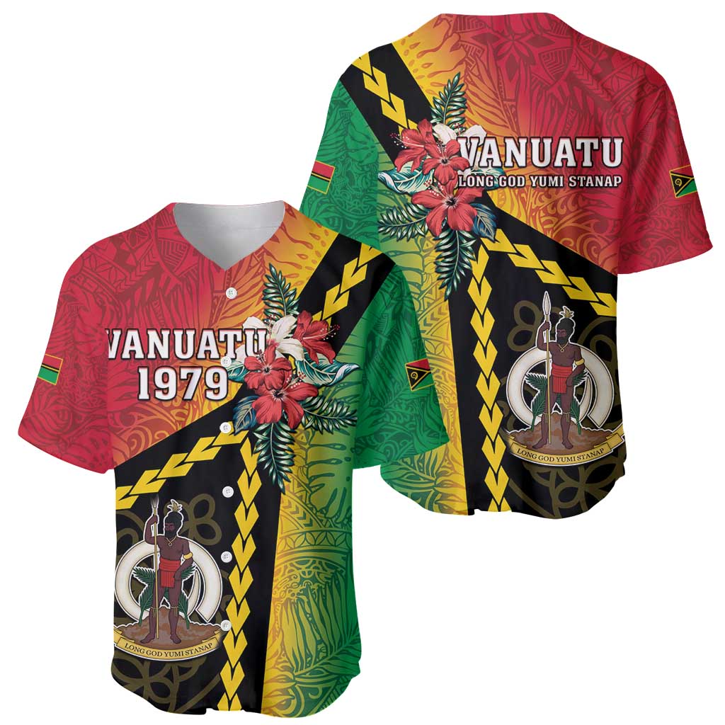 Happy Vanuatu Constitution Day Baseball Jersey Flag Style With Sand Drawing Pattern LT05 - Polynesian Pride