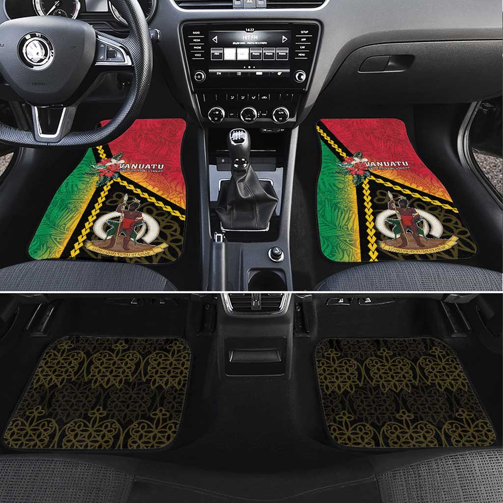 Happy Vanuatu Constitution Day Car Mats Flag Style With Sand Drawing Pattern LT05 Set 4pcs Red - Polynesian Pride